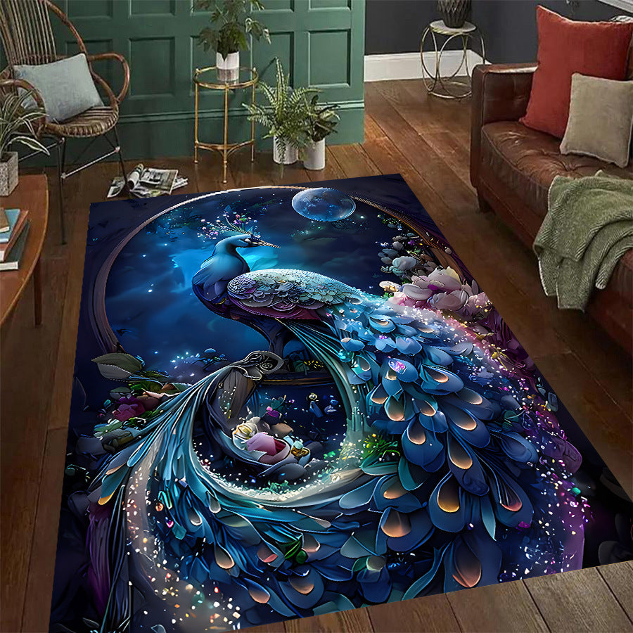 Blue Peacock Living Room Non-slip Absorbent Carpet Mat