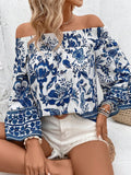 Women's Off-shoulder Shoulder-baring Floral Print T-shirt Top