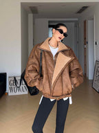 Retro Motorcycle Clothing Lapel With Velvet Thickened Fur Jacket