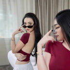 American Sexy Backless Short Sleeve T-shirt Women