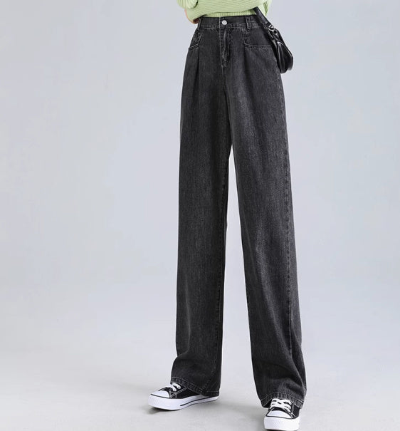 Straight High Waist Draped Casual Wide-leg Pants