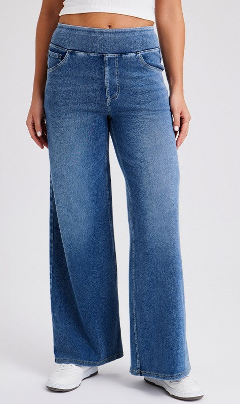 New Plus Size Women's High Waist Flared Jeans With Multiple Pockets, Straight Loose Fit, Distressed Casual Denim Pants