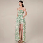 Retro Hollow Lace Green High Slit Dress