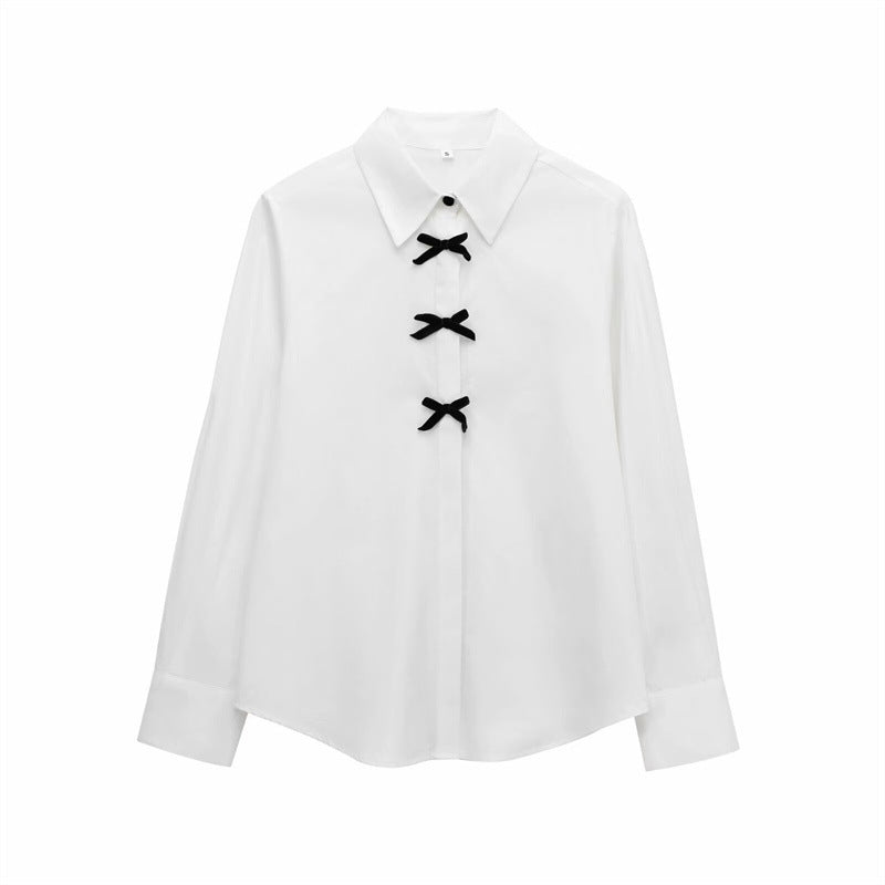 Fashion Women Bowknot Decoration Loose Casual Shirt