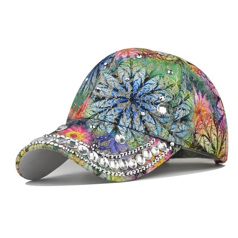 Outdoor Sun Protection Colorful Cat Eye Rhinestone Baseball Cap