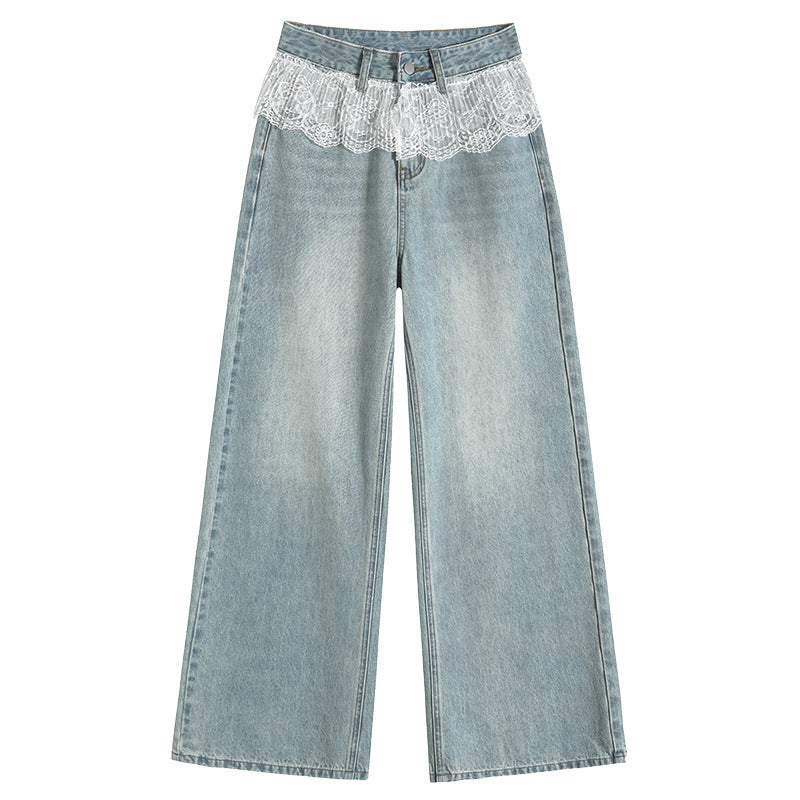 Loose Slimming And Straight Lace Wide Leg Jeans