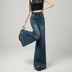 Dark Blue Narrow Version Korean Simple High Waist Loose Small Mop Wide Leg Pants