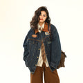Vintage Denim Jacket Men's And Women's Motorcycle Loose Lapels Jacket