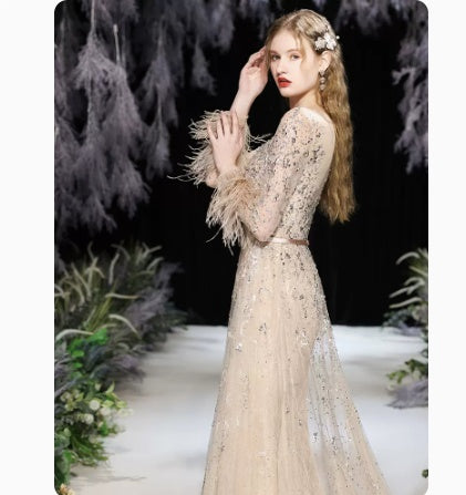 Beaded Diamond encrusted Evening Dress Long