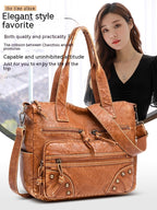 Stylish Retro Minimalism Handbag Women's Casual And Lightweight Washed Leather All-match Shoulder Bag