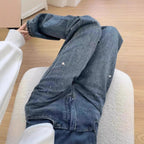 Light Blue Narrow Wide Leg Jeans Straight Spring