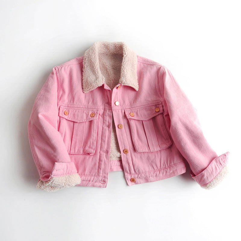 Lamb Wool Fleece-lined Thickening Denim Jacket