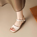 Real Soft Leather French Sandals Female Square Toe