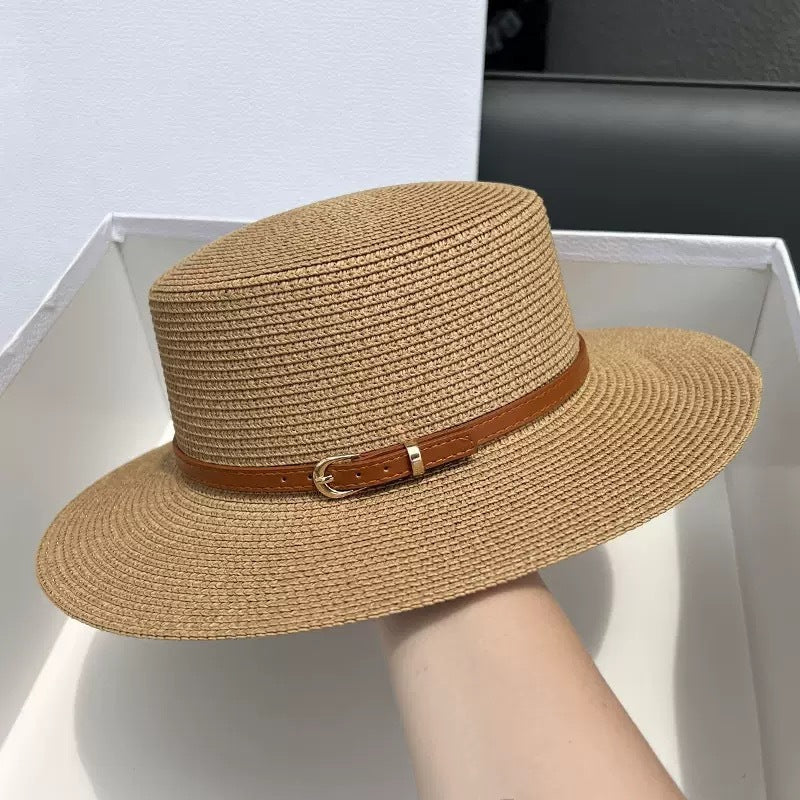 Straw Wide Brim Sun Protection Flat Top Hat Children