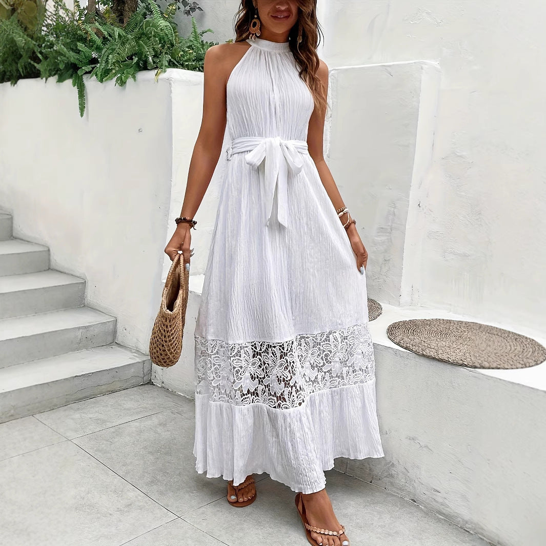 Stitching Lace Halter Fashion Seaside Holiday Dress