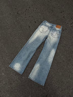 Vintage American Style Water Ripple Washed Blue Jeans For Men And Women